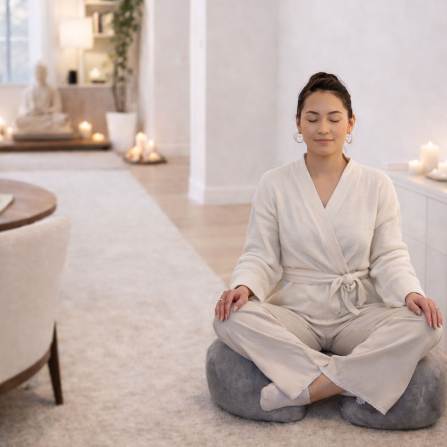 Ergonomisches U-Form Yogakissen von Écalutier für bequemes, langes Sitzen