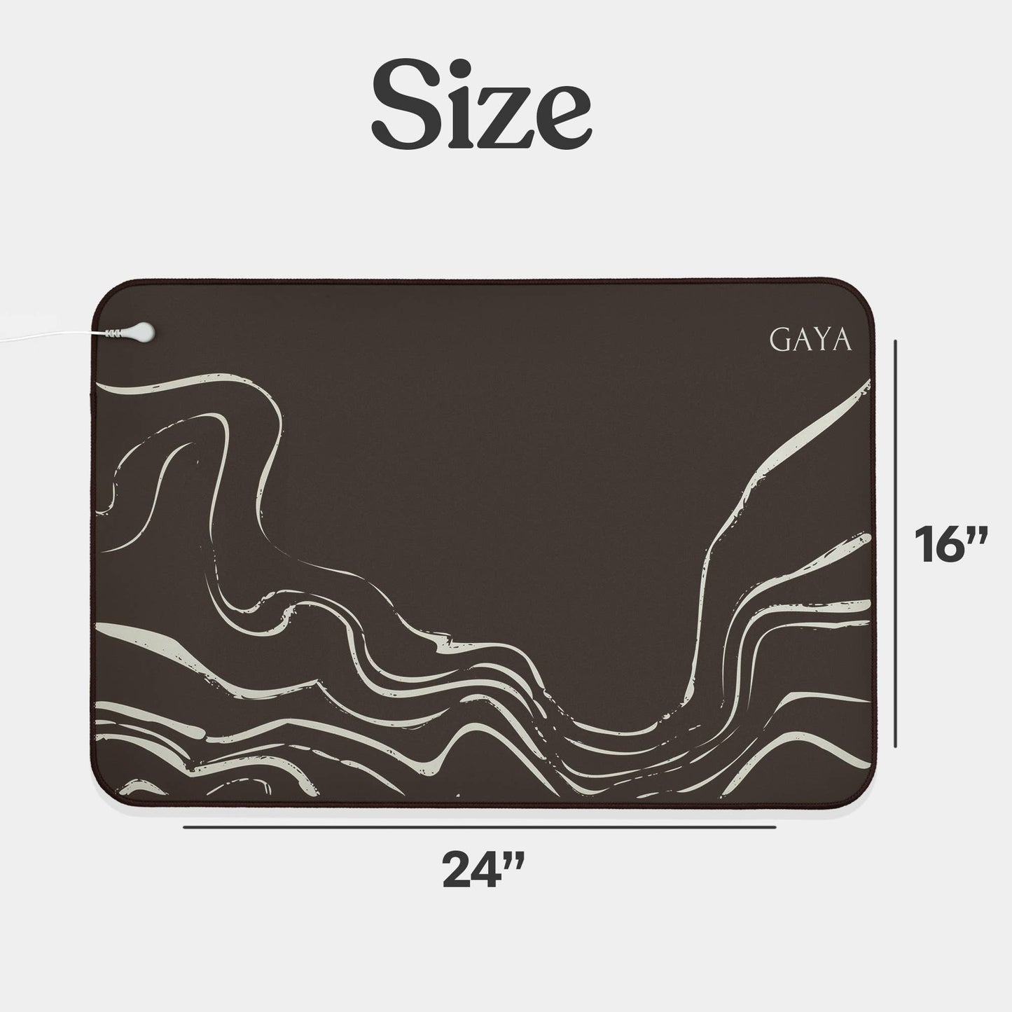 GAYA Erdungsmatte mit Größenangabe Maße 24x16 Zoll, ideal für Schlaf, Yoga oder Schreibtischarbeit.