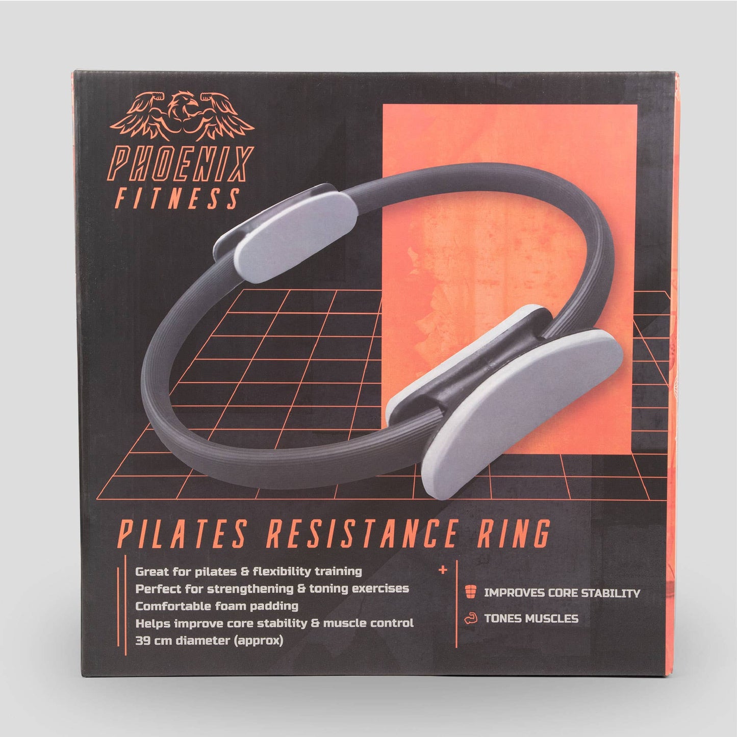 Pilatesring mit Verpackung von Phoenix als Vorderansicht.
