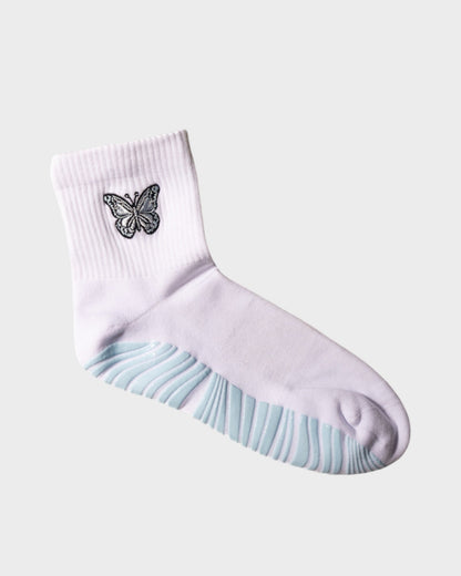 Mid Crew Pilates Socken Damen mit Grip und Schmetterling Design