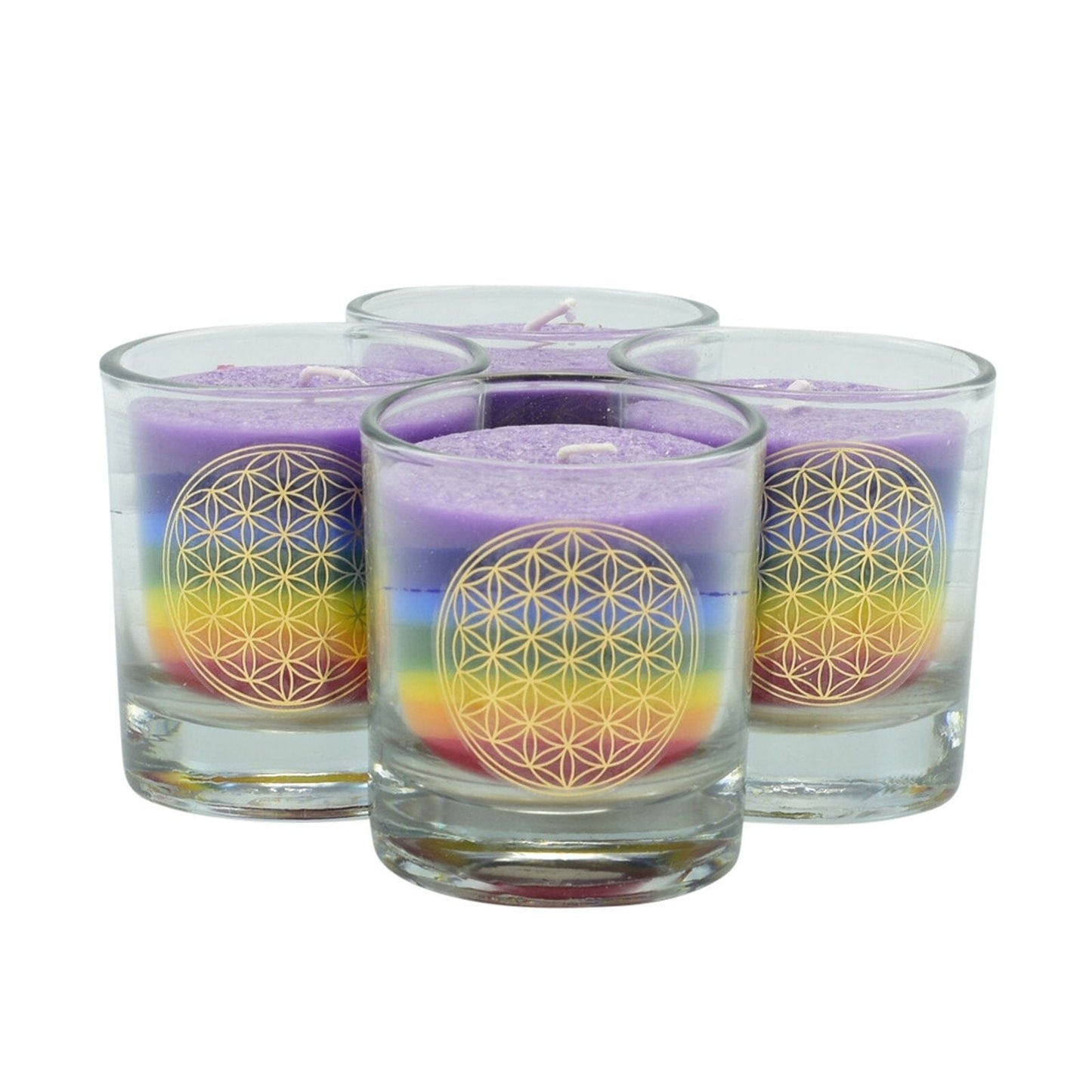 4 Chakra Palmwachs Kerzen im Glas Blume des Lebens Set