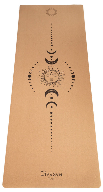 Kork-Yogamatte mit Mondphasen-Design aus Portugal-Kork für Yoga und Meditation
