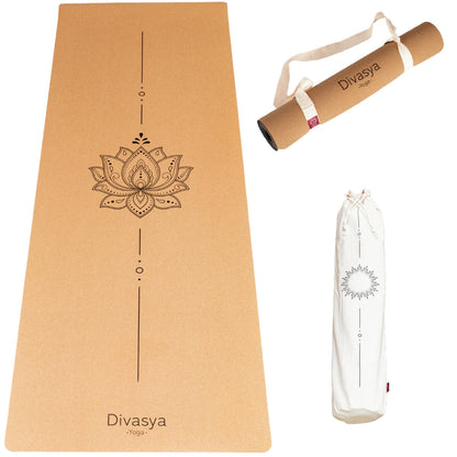 Kork-Yogamatte mit Lotus-Motiv, rutschfeste Naturkork-Yogamatte für Yoga, Pilates und achtsame Bewegung