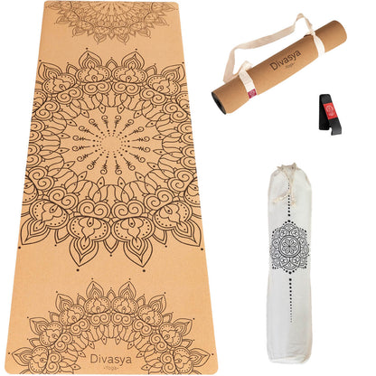 Kork-Yogamatte aus Portugal mit Mandala-Design, rutschfeste Yogamatte aus Naturkork und Naturkautschuk für Yoga und Pilates