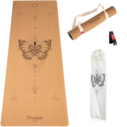 Yogamatte aus Portugal-Kork mit Lotus-Design für Yoga und Meditation