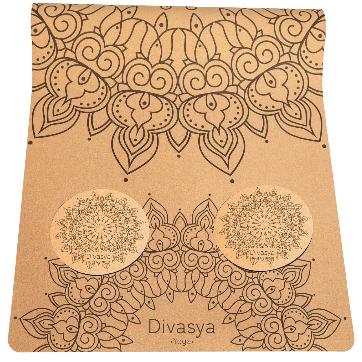 Yoga Set KOMFORT: Kork Yogamatte mit Yoga Knie Pads