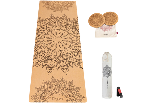 Yoga Set aus Kork mit Yogamatte und Yoga-Knie-Pads für komfortables Training