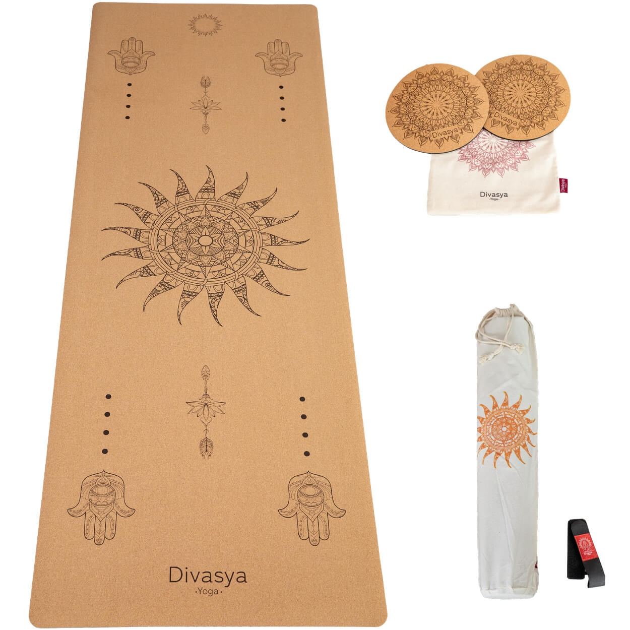 Yoga Set KOMFORT: Kork Yogamatte mit Yoga Knie Pads