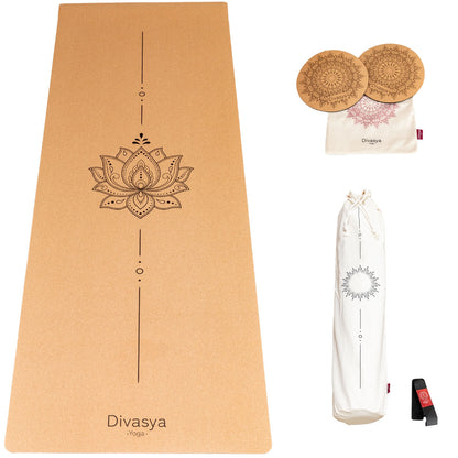 Yoga Set aus Kork mit Yogamatte und Knie-Pads inklusive Beutel