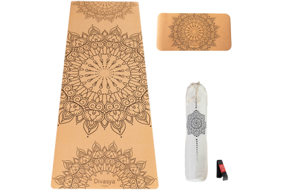 Yoga Set aus Kork mit Mandala-Design, rutschfeste Kork-Yogamatte und Yoga-Pad aus Naturkautschuk, gelenkschonende