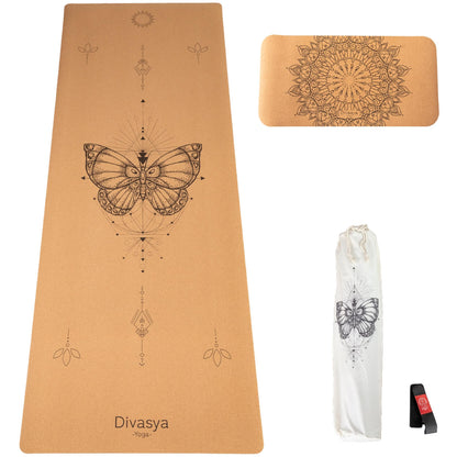 Yoga Set Support mit Butterfly Design, ökologische Kork Yogamatte und Yoga Pad für sanfte Unterstützung in der Yogapraxis