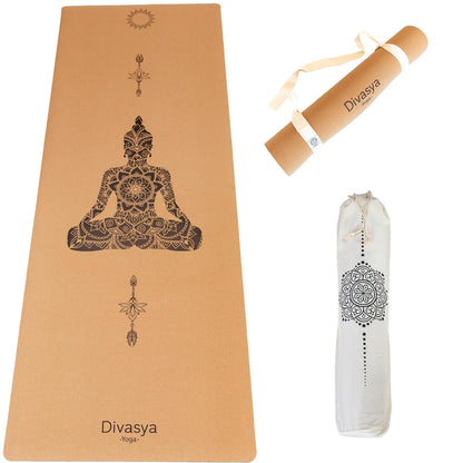 Kork-Yogamatte mit Buddha-Design aus Kork und Naturkautschuk für Meditation