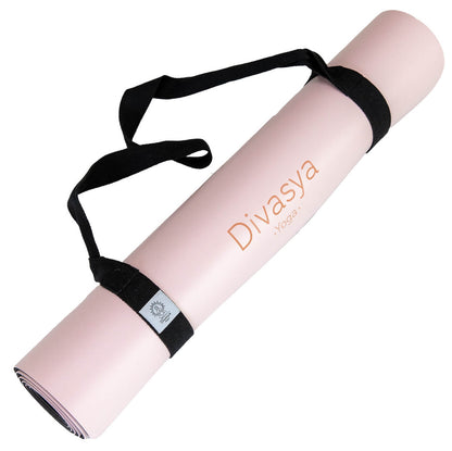 Zen Grip Yogamatte gerollt mit Tragegurt, rutschfeste Yoga- und Pilatesmatte aus Naturkautschuk mit Eco-PU-Oberfläche