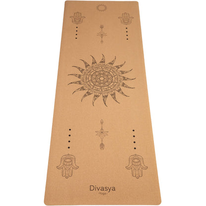 Kork-Yogamatte mit Sonnen-Design aus natürlichem Portugal-Kork, rutschfeste Yogamatte aus Kork und Naturkautschuk für Yoga und Pilates