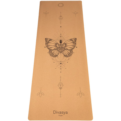 Kork-Yogamatte mit Butterfly-Design, natürliche Yogamatte aus Portugal-Kork für Yoga und Pilates