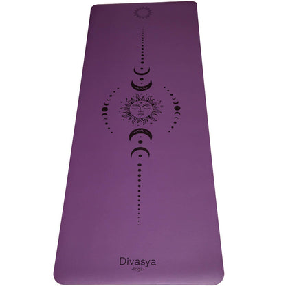 Yogamatte Inner Balance in Mystic Purple mit minimalistischem Linien-Design, rutschfeste Matte für dynamische Yogapraxis