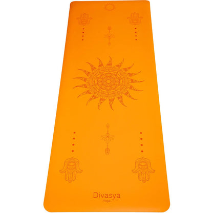Yogamatte Inner Balance in Golden Orange mit Sonnenmotiv, hochwertige Yoga- und Pilatesmatte mit starkem Grip