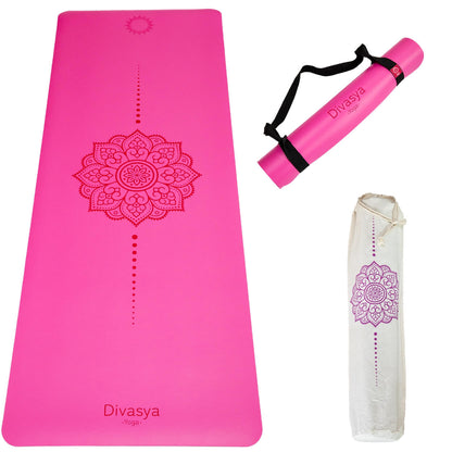 Yogamatte Inner Balance in Pink mit Mandala-Design inklusive Tragegurt und Transporthülle, hochwertige Yogamatte für Yoga und Pilates