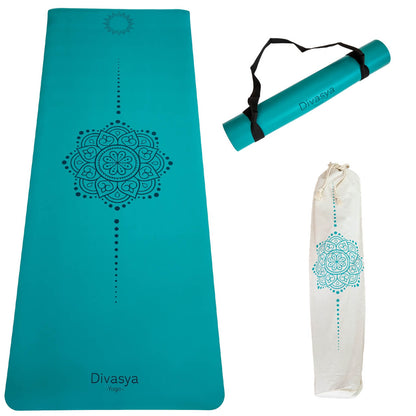 Yogamatte Inner Balance in Life Tree Blue mit zentralem Mandala-Motiv, rutschfeste Yogamatte für stabile Yogapraxis