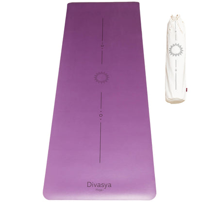 Rutschfeste Yogamatte aus Naturkautschuk mit Eco-PU-Oberfläche in Violett inkl. Tragetasche, Premium-Yogamatte für Yoga und Pilates