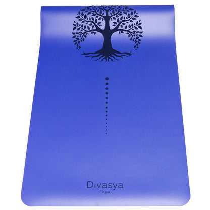 Zen Grip Yogamatte in Jeans Blue mit Baum-Design, hochwertige Yoga- und Pilatesmatte für Studio und Zuhause
