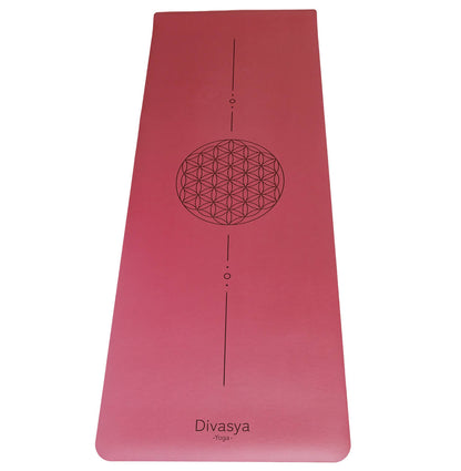 Rutschfeste Yogamatte aus Naturkautschuk mit Eco-PU Oberfläche in Rot mit Mandala-Design, hochwertige Yogamatte für Yoga, Pilates und Meditation