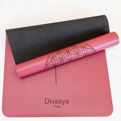 Zen Grip Yogamatte in Darkred mit Mandala-Design, rutschfeste Yogamatte aus Naturkautschuk für Yoga und Pilates