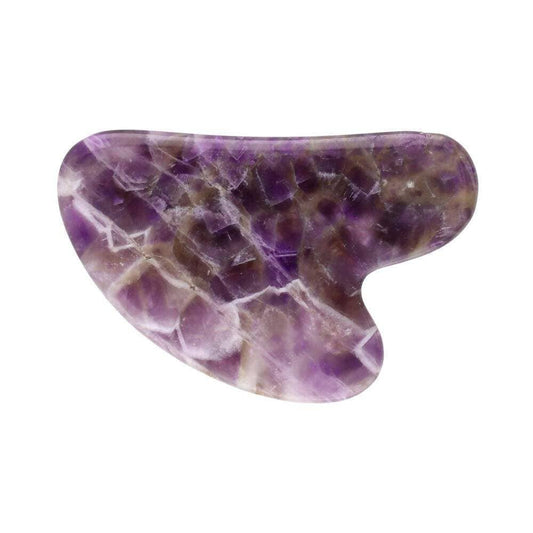 Lila Amethyst Gua Sha Stein in Herzform zur Gesichtsmassage und Hautpflege. Natürliches Massage-Tool zur Förderung der Durchblutung und Entspannung.
