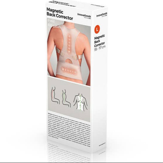 Verpackung des InnovaGoods Magnetic Back Corrector mit Produktabbildung und Beschreibung. Haltungskorrektor mit Magnetfunktion.