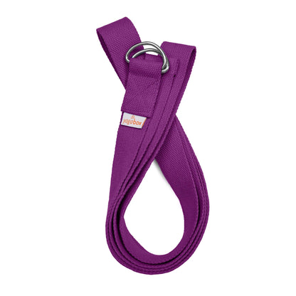 Yoga Gurt aus Baumwolle in aubergine mit zwei D-Ringen für Dehnung Flexibilität und Yoga Übungen
