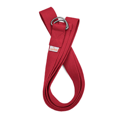 Yoga Stretch Gurt bordeaux mit D-Ring Verschluss für Yoga Pilates und Mobilitätstraining