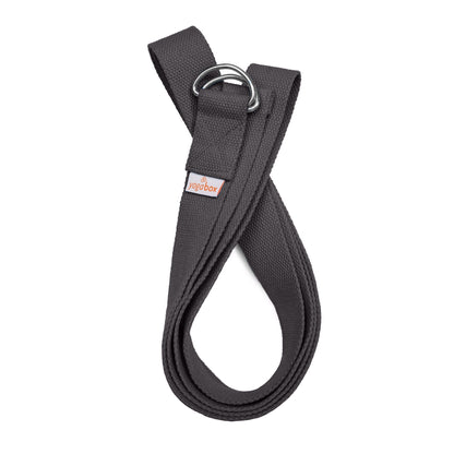 Yogagurt BASIC grau mit stabilem D-Ring Verschluss für Yoga Stretching Mobilisation und Haltung