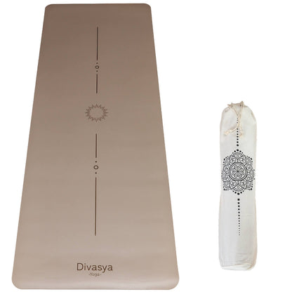 Yogamatte Zen Grip in Sandstone mit minimalistischem Linien-Design, rutschfeste Yogamatte aus Naturkautschuk und Eco-PU