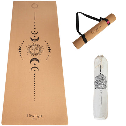Kork-Yogamatte mit Mondphasen-Design aus Naturkork für Yoga-Praxis und Meditation