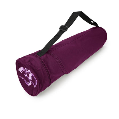 Yogatasche Baumwolle aubergine mit OM Motiv, stilvolle Yoga Tasche für Yogamatte und Yoga Zubehör